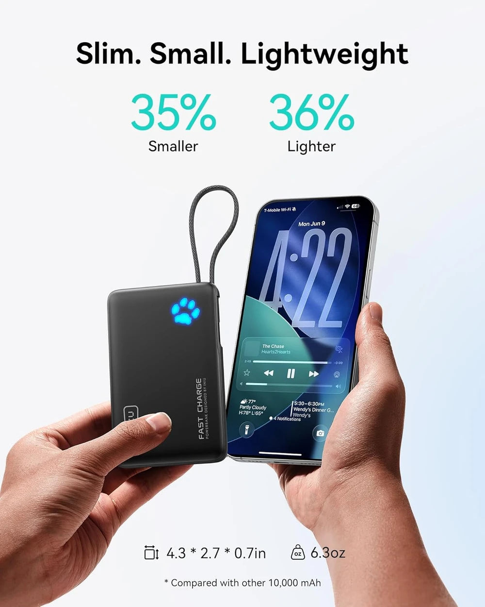 INIU 10000mAh Power Bank with Flashlight