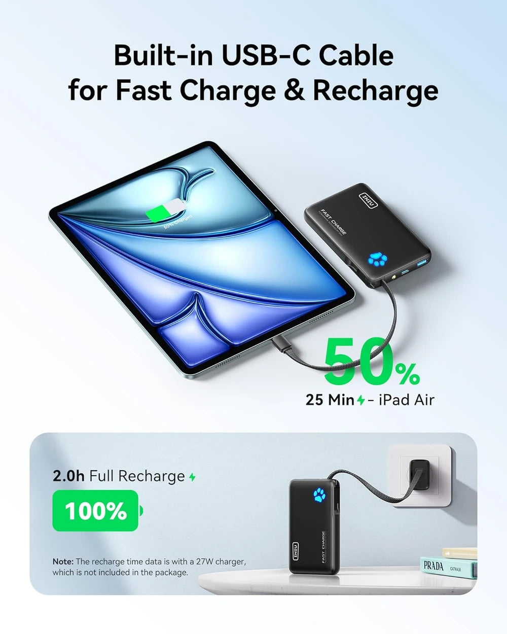 INIU 10000mAh Power Bank with Flashlight